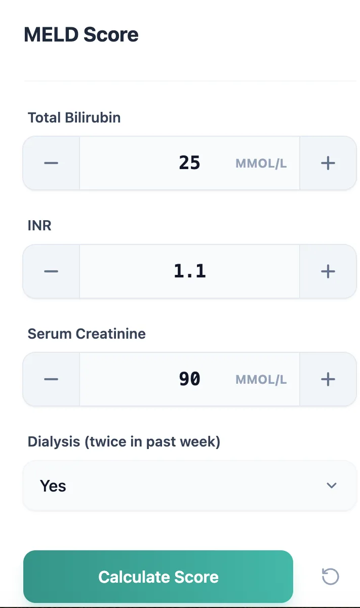 MELD Score Calculator input form